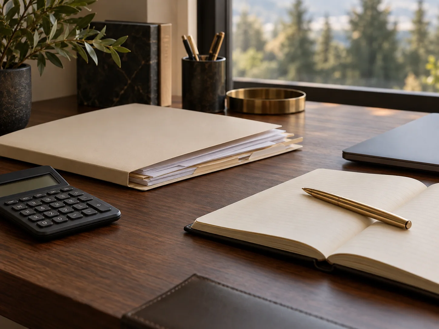 Organized workspace for reviewing tax documents
